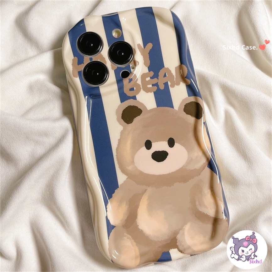 IPHONE Kompatibel Untuk Iphone14 13 12 11 Pro Max SE2020 X Xr Xs Max8 7 6 6s Plus Beruang Coklat Lucu 3D Tepi Melengkung Gelombang Glossy Phone Case Soft Cover