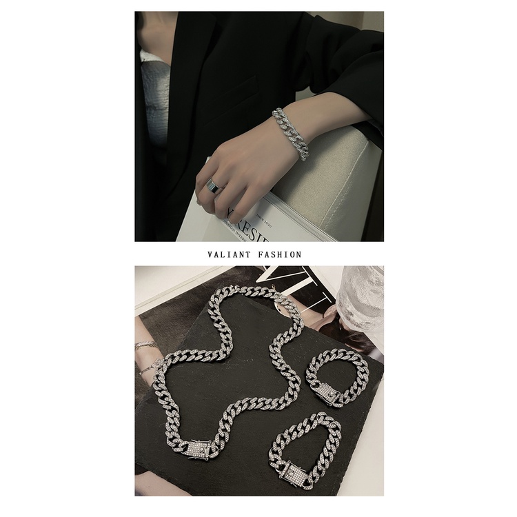 Kalung Kuba Perempuan Gaya Baru Trendi ins Hip Hop Cahaya Desain Niche Mewah Merasakan Rantai Klavikula Eropa Amerika Laki-Laki
