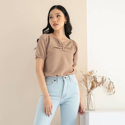 Ms Daisy Lily Crinkle Puff Sleeve Blouse / Atasan Wanita Kasual