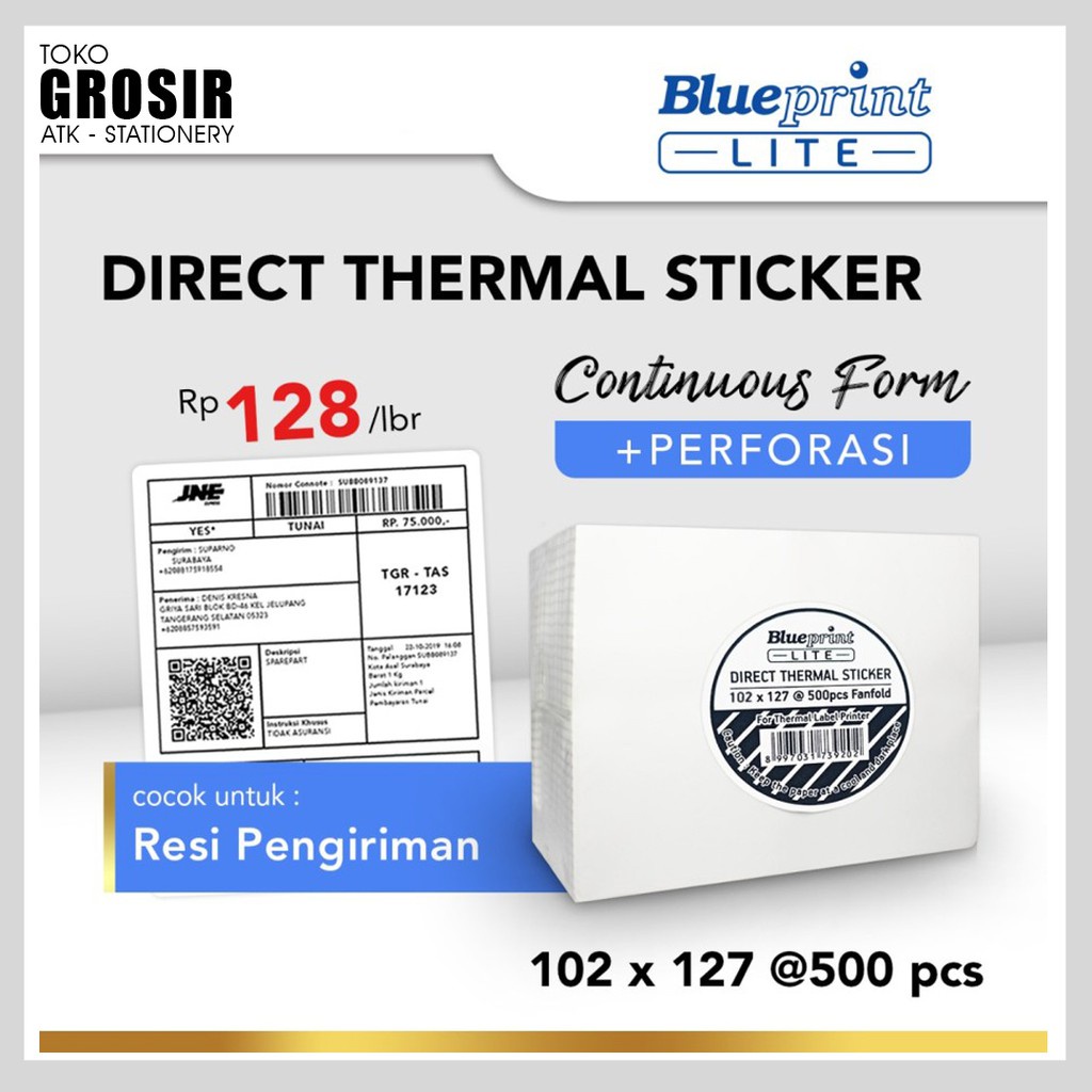 

102x127 CF Thermal Sticker Label Resi Pengiriman Kertas Barcode BLUEPRINT 500Pcs Lite Stiker Termal 2