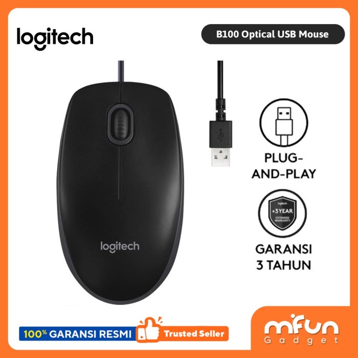 Logitech B100 Optical Usb Mouse Garansi Resmi Mouse Komputer