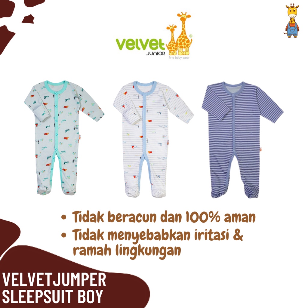 Velvet Junior Baju Bayi Anti Mosquito Jumper Sleepsuit Tutup Kaki