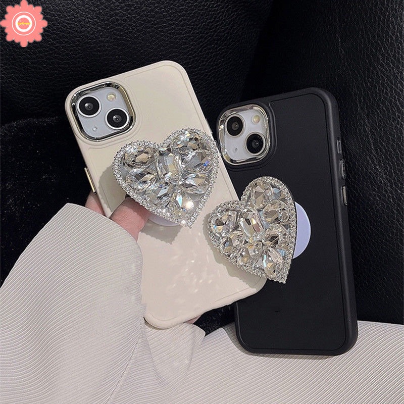 3d Berlian Cinta Hati Bracket Soft Phone Case Kompatibel Untuk IPhone 7plus 11 13 14 12 Pro MAX X XR 7 8 Plus XS MAX Sederhana Warna Macaron Soft Holder Cover Pelindung