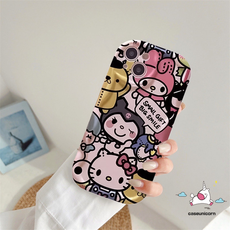 Untuk Realme C53 C35 C55 C33 C31 C11 9i 5s 6i 5i 7i 5c25 C30 C15 C25s C21Y C25Y C17 C21 C20 C3 C12 C2 C1 3D Wavy Curved Edge Kartun Kulomi Lucu Hello Kitty Doodle Huruf Soft Case