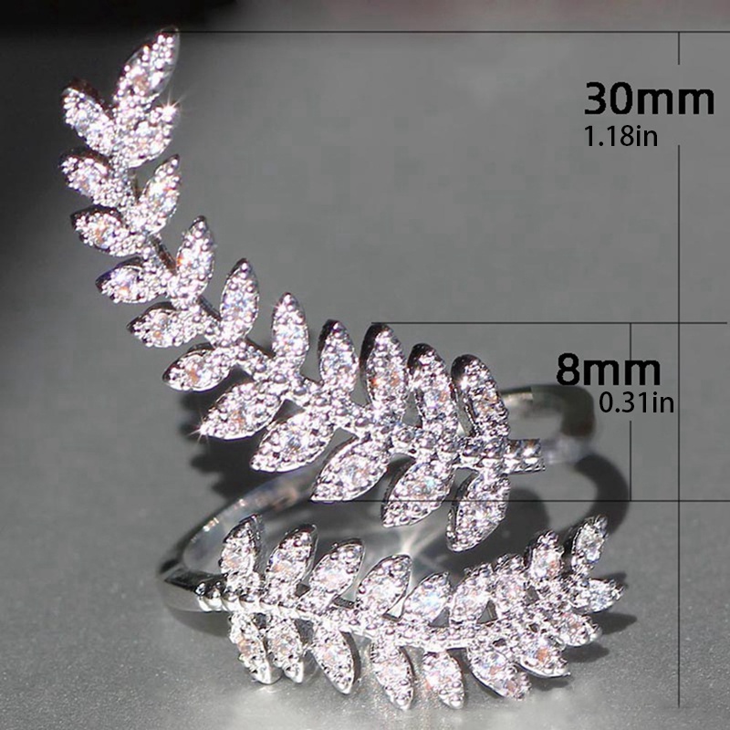 New Arrival Fashion Daun Pembukaan Cincin Untuk Wanita Pesta Pernikahan Halus Jari Cincin Cubic Zirconia Adjustable Ring