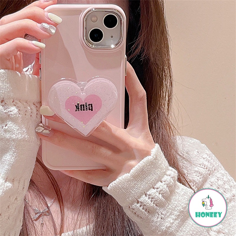 IPHONE Cute Pink Love Star Bracket Phone Case Kompatibel Untuk Iphone14 13 12 11 Pro Max 14plus Jepang Kawaii Gadis Pelindung Lensa Lembut Penutup Belakang