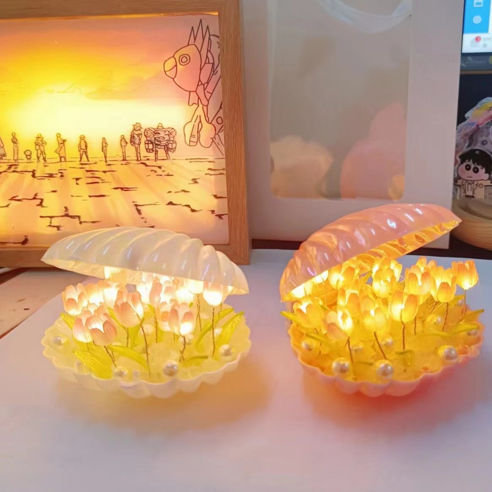 Tiktok Diy Shell Tulip Lampu Malam Bahan Tas Suasana Kreatif Dekorasi Meja Kecantikan Tinggi Lampu Samping Tempat Tidur Hadiah Ulang Tahun Pacar