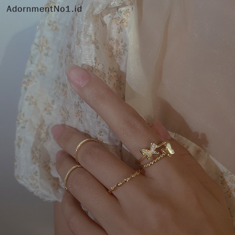 [AdornmentNo1] 4pcs cincin kupu lingkaran polos Set warna perak pembukaan Adjustable Fashion pribadi cincin jari untuk wanita perhiasan trendi