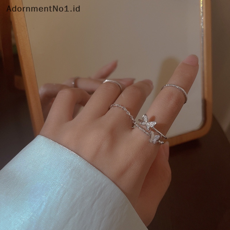 [AdornmentNo1] 4pcs cincin kupu lingkaran polos Set warna perak pembukaan Adjustable Fashion pribadi cincin jari untuk wanita perhiasan trendi