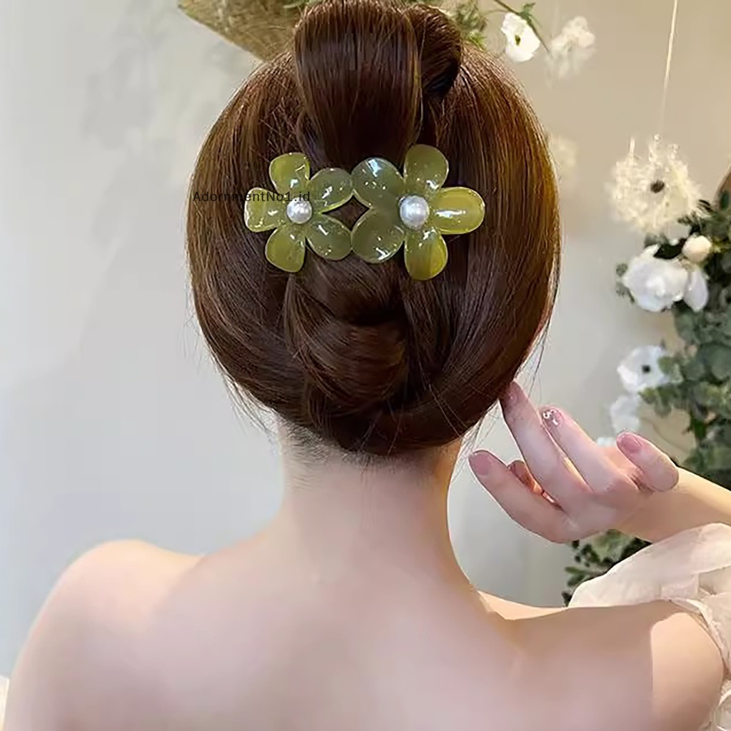 [AdornmentNo1] Tender Double bunga Duckbill klip hiasan kepala mutiara klip akrilik Fashion elegan jepit rambut untuk gadis wanita hiasan perhiasan rambut