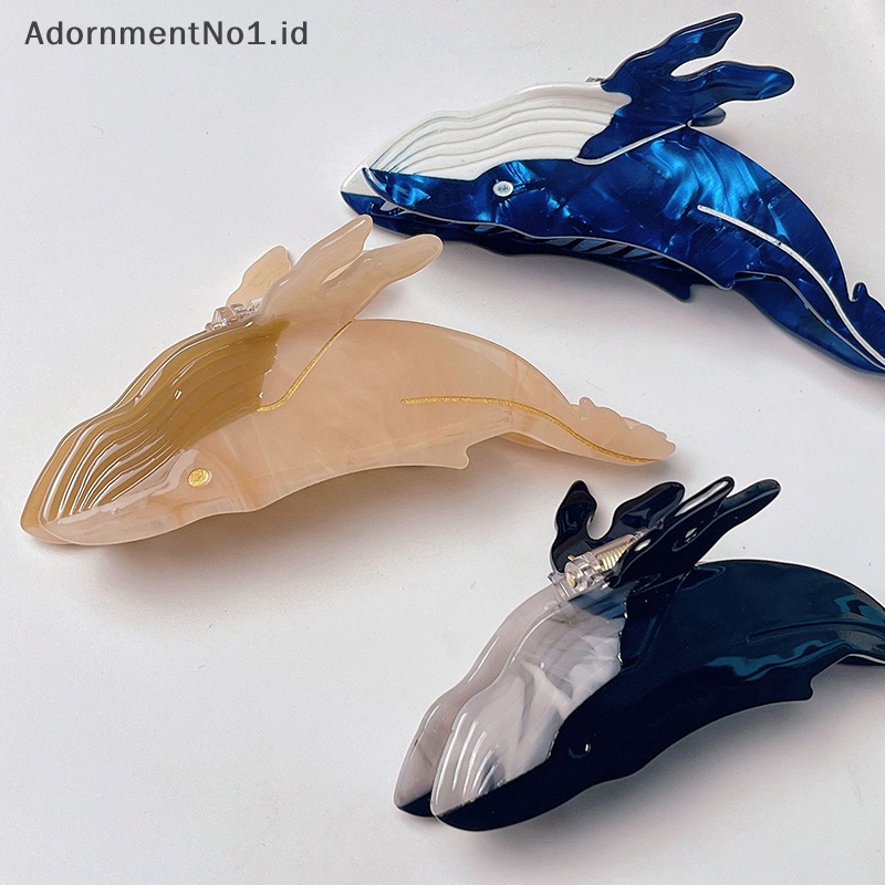 [AdornmentNo1] Blue Whale Hair Claw Acetate jepit rambut wanita populer Catches hewan Hair Clip Cute Sea Creature Claw Clips