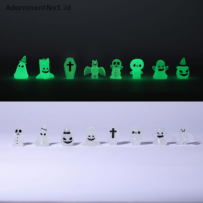 [AdornmentNo1] Ornamen hantu Mini bercahaya Halloween dekorasi peti labu kelelawar Glowing dekorasi rumah hiasan miniatur mikro