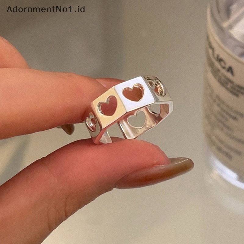 [AdornmentNo1] Geometris berongga jantung pembukaan cincin sederhana Fashion Adjustable jari telunjuk cincin untuk wanita minimalis Fashion perhiasan pesta hadiah