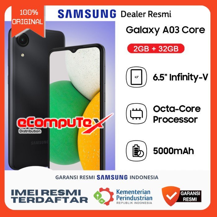 SAMSUNG GALAXY A03 CORE 3/32GB INFINITY-V 5000mAh - GARANSI RESMI SEIN