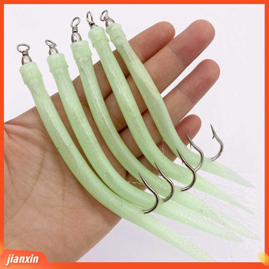 (In Stock) 5Pcs Umpan Jig Tabung Belut Rumbai Instalasi Sederhana Umur Pemakaian Panjang Kait Gurita Efisiensi Tinggi Untuk Outdoor