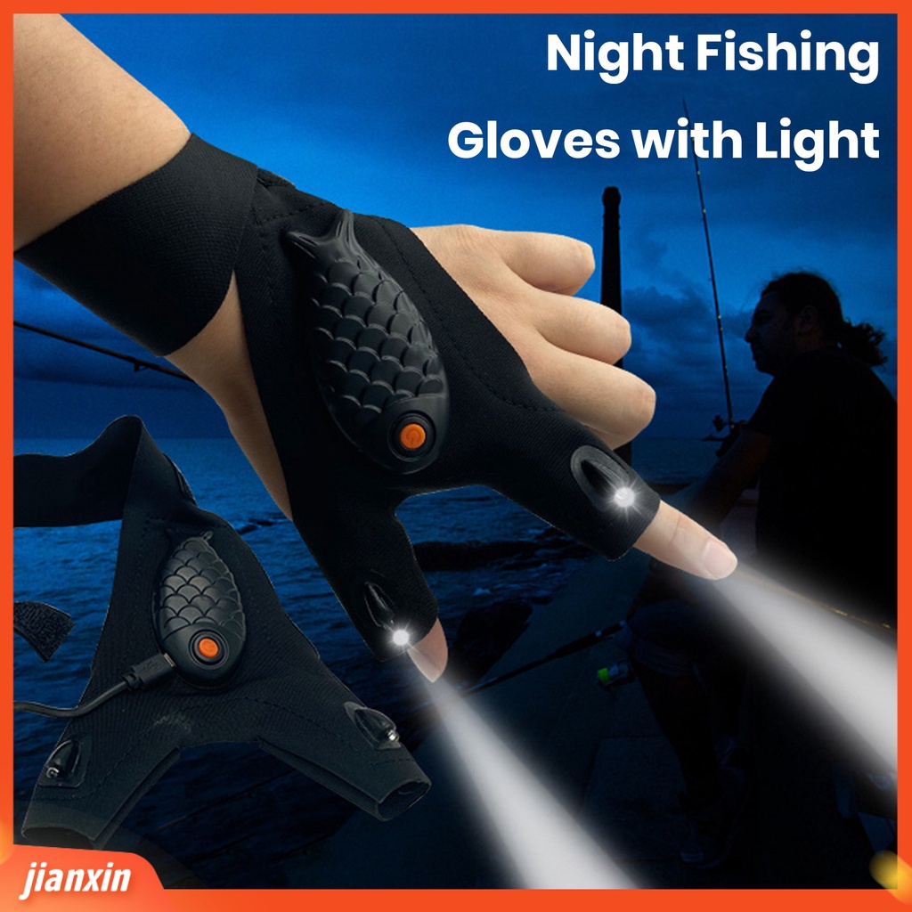 (In Stock) 1Pc Malam Memancing Bercahaya Sarung Tangan Senter Isi Ulang Setengah Jari Sarung Tangan Berkemah Luar Ruangan Lari Perbaikan Mobil LED Sarung Tangan Pria Aksesoris