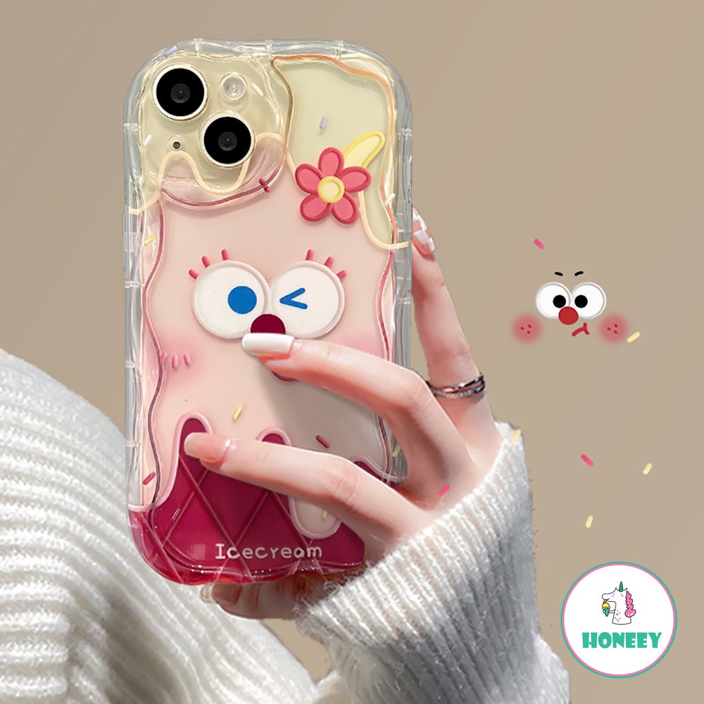 IPHONE Korea Lucu Smiley Ice Cream Transparan Soft Phone Case Kompatibel Untuk Iphone11 14Pro Max12 Pro 13 Pro Bening Silikon Cover