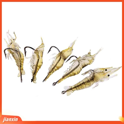 (In Stock) 5Pcs Umpan Pancing Lembut Ringan Imitasi Hidup Udang Kait Umpan Alat Pancing