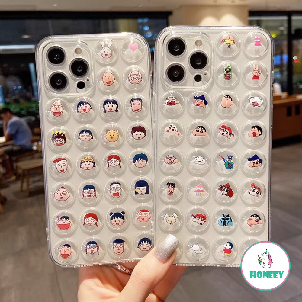 IPHONE Lucu 3D Kartun Chi-bi Maruko Gelembung Perlindungan Shockproof Casing Ponsel Untuk Iphone11 12 13 14 Pro Max X XR Xs7 8 Plus Penutup Belakang Bening