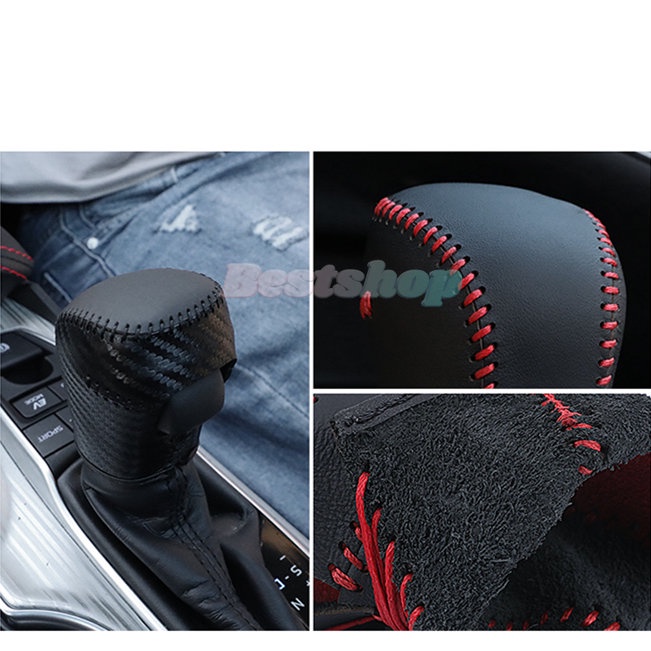 Cover Knob Pemindah Gigi Bahan Kulit Untuk Toyota Corolla Cross Camry Rav4 Rav4 2014-2019 Otomatis Jahitan Tangan DIY Gear Shift Kerah