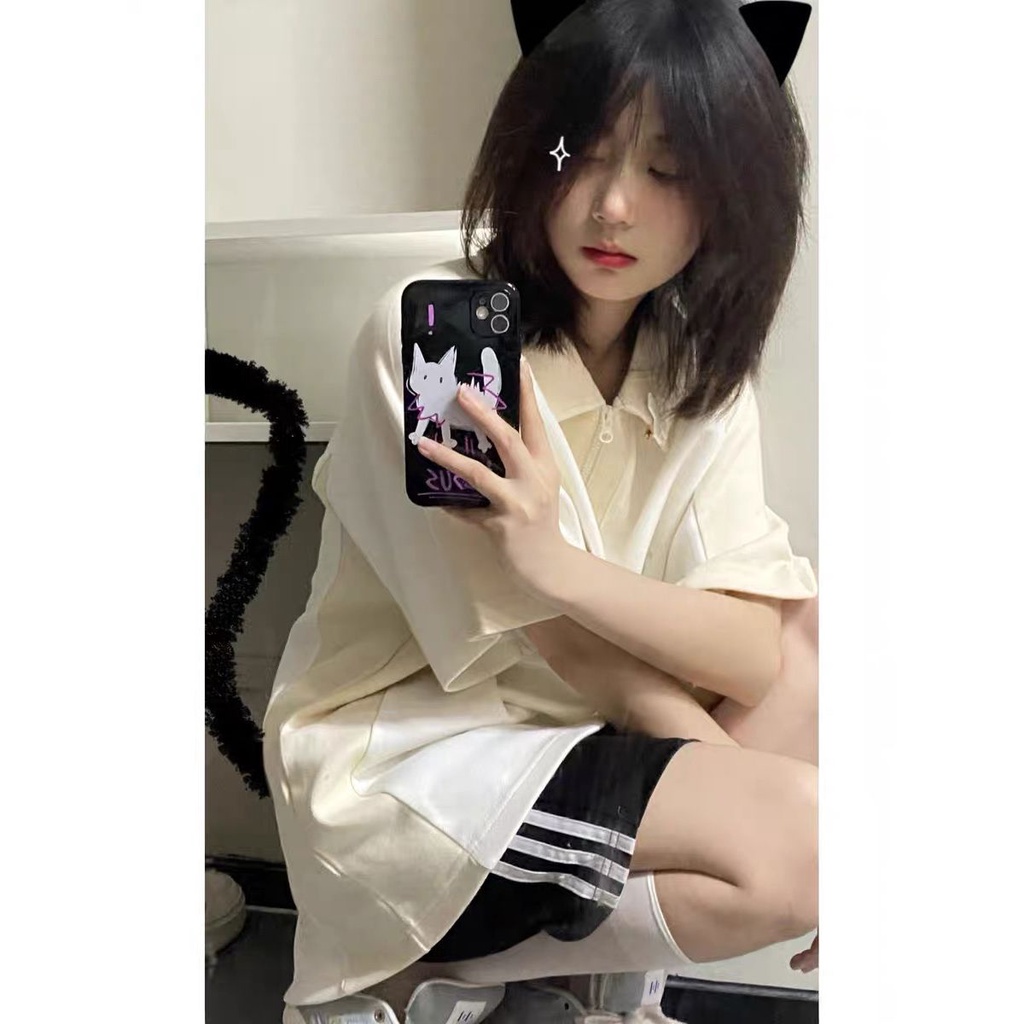 Premium Polo Shirt Wanita Lengan Pendek Oversize Casual Atasan