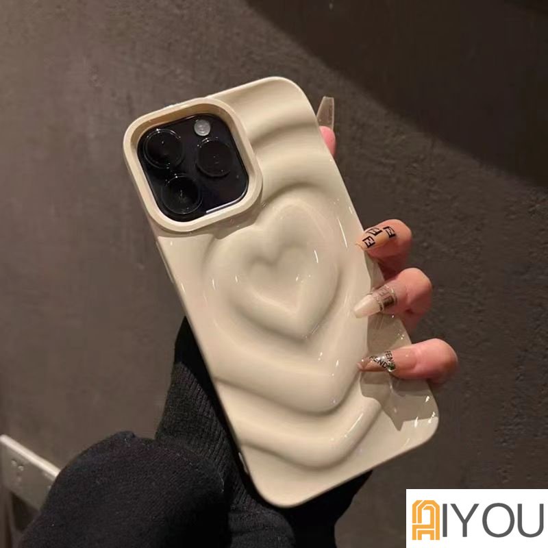 3D LOVE Textured Case For IPHONE 11 12 13 14 PRO MAX  PLUS Casing Lucu Cool Simple Hati Heart Chrome Chromic Camera Protection Full Pattern Motif Luxury Classy