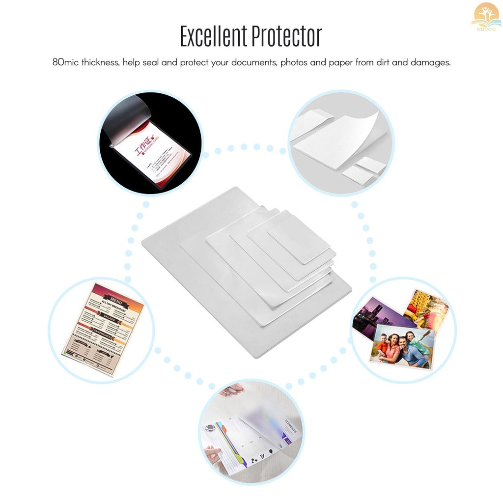 In Stock 80mic Thermal Laminating Film Pouch PET Clear Sheet Untuk Kertas Foto Dokumen Gambar Laminasi Untuk Laminating Machine Laminator, 2R 3R 4R 5R 6R A4 Ukuran 100lembar