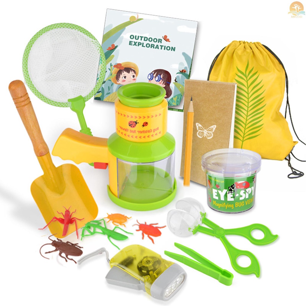 In Stock Nature Outdoor Exploration Kit Dengan Bug Catcher Net Pinset Observasi Box Membaca Buku Tas Penyimpanan Cahaya Adventure Alat Edukasi Hadiah Ulang Tahun