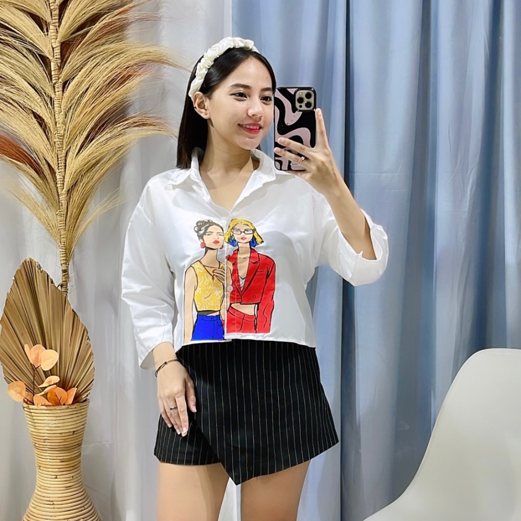 BEFAST - ZRX OOTD WANITA HEM OLA / KEMEJA CROP BESTIE GIRL / HEM Wanita Terbaru / Fashion kekinan Remaja ABG Trendy / Pakaian Casual Wanita / Kemeja Motif
