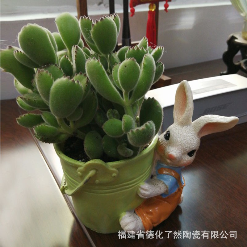 ღ Cute Fun Rabbit Shape Flowerpot Creative Bunny Resin Pot Bunga Pot Wadah Penyimpanan Desktop Dekorasi Desktop Kreatif