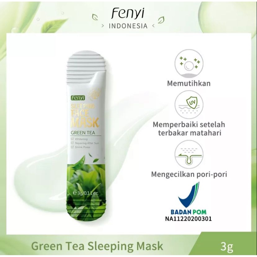 Fenyi Green Tea Sleeping Mask Sachet Gel Krim Malam Penghilang Jerawat 3g