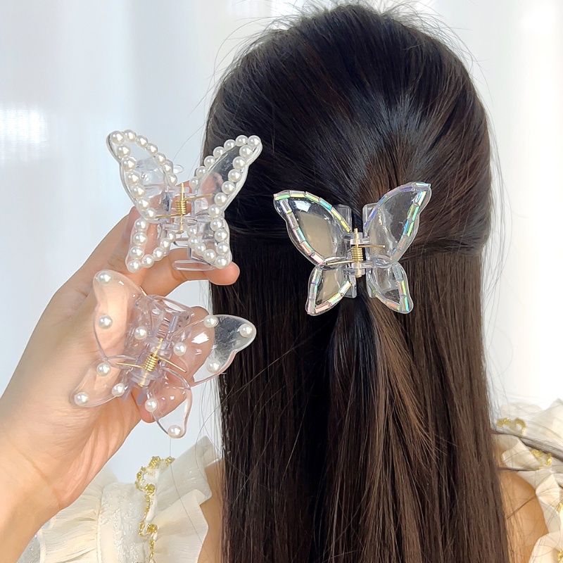 Peri Ponytail Holder Romantis Kepiting Rambut Cakar Gadis Manis Aksesoris Rambut Harian Hadiah Korean INS Style Populer Sederhana Transparan Mutiara Kupu-Kupu Fantasi Rambut Pin