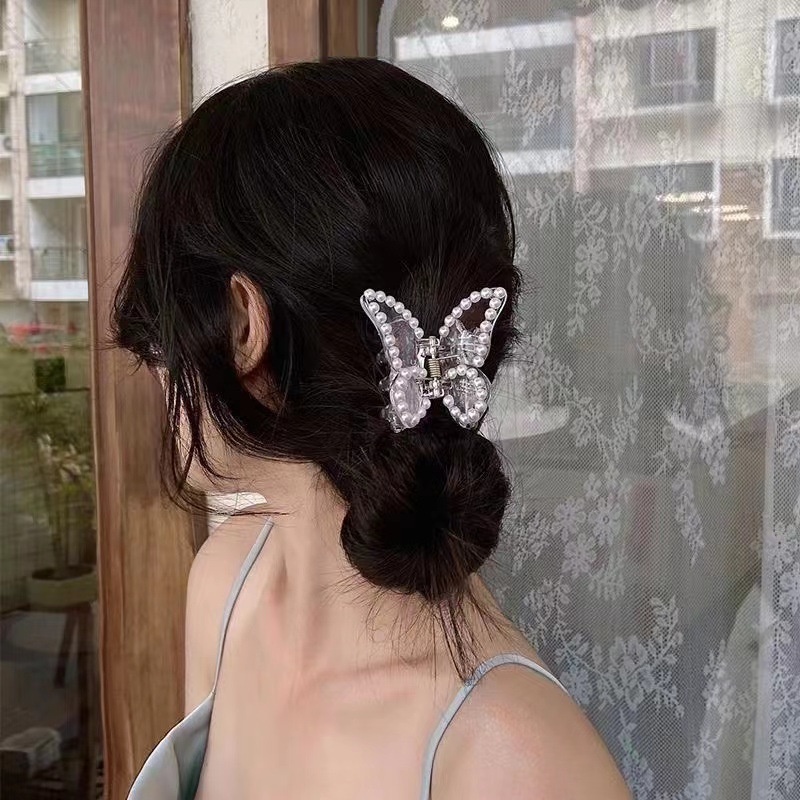 Peri Ponytail Holder Romantis Kepiting Rambut Cakar Gadis Manis Aksesoris Rambut Harian Hadiah Korean INS Style Populer Sederhana Transparan Mutiara Kupu-Kupu Fantasi Rambut Pin