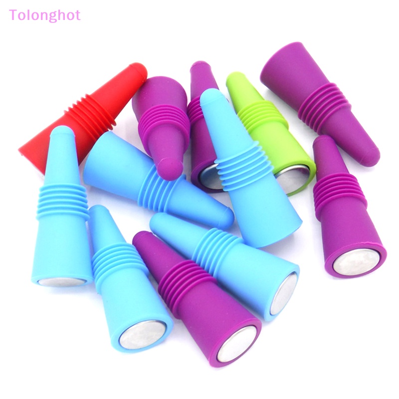 Tolonghot&gt; 4/8Pcs Sumbat Wine Untuk Botol Wine Colorful Silikon Stainless Steel Wine Stopper Wine Outlet Cap Penutup Botol Minuman Sumur