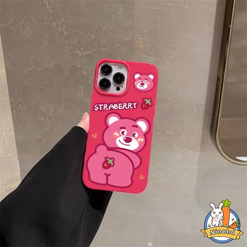 IPHONE Casing Ponsel Beruang Strawberry Mawar Merah Kartun Lucu Kompatibel Untuk Iphone14 13 12 11 Pro Max X Xr Xs Max8 7 6 6s Plus SE 2020 Perlindungan Lensa Shockproof Silikon Lembut Tpu Penutup Belakang