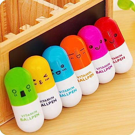 10buah Pil Berbentuk Pulpen Ditarik Bolpen Kartun Lucu Pil Stabilo Pena Wajah Tersenyum Kapsul Pena Perawat Apotek Mini Novelty Ballpoint Pen