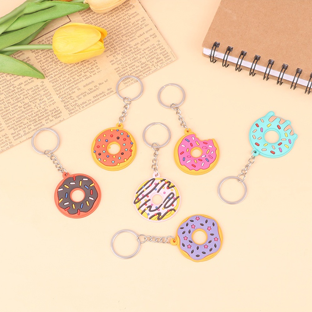 Sweet Donut PVC Gantungan Kunci Colorful Donut Makanan Keyrings Untuk Wanita Tempat Kunci Mobil Aksesoris Handbag Ornamen Hadiah Pesta