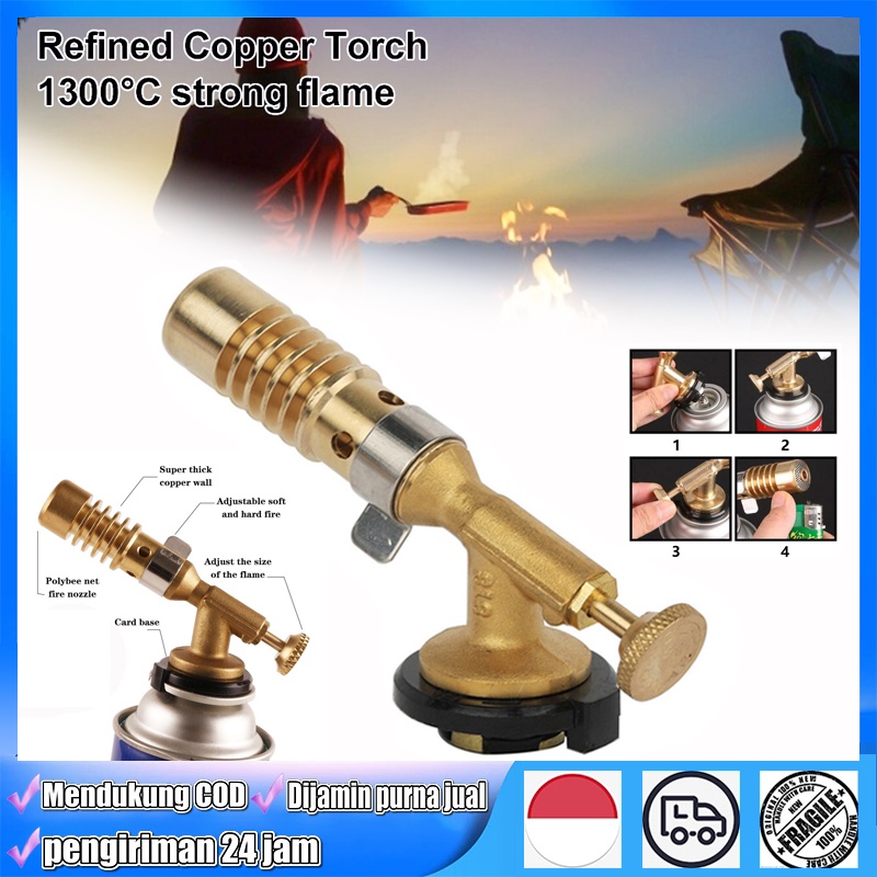 tembaga las flame gun gas torch blow torch kepala las kuningan alumunium portable dual api kepala gas torch kaleng tabung BBQ blow torch blander las mini kepala heating torch