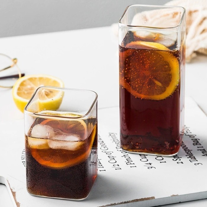 Gelas Kotak Borosilicate Glass Minuman Jus Kopi Bentuk Unik Gelas Jus Gelas Can Gelas Kaca Gelas Uni