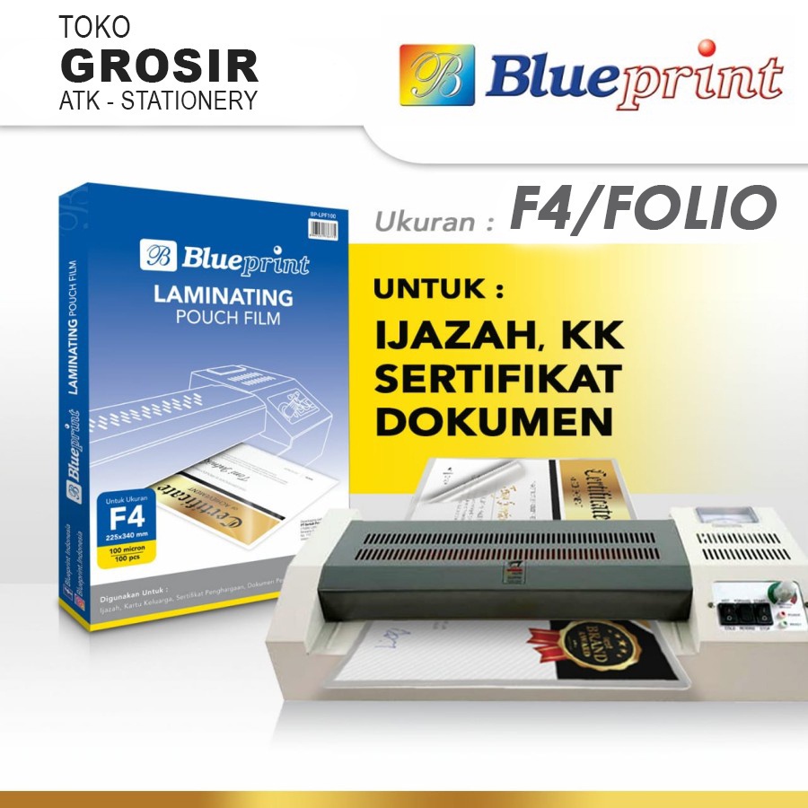 

Plastik Laminating Folio Film BLUEPRINT / Laminating Film 100 Micron - F4 lebih besar dari A4 3 3