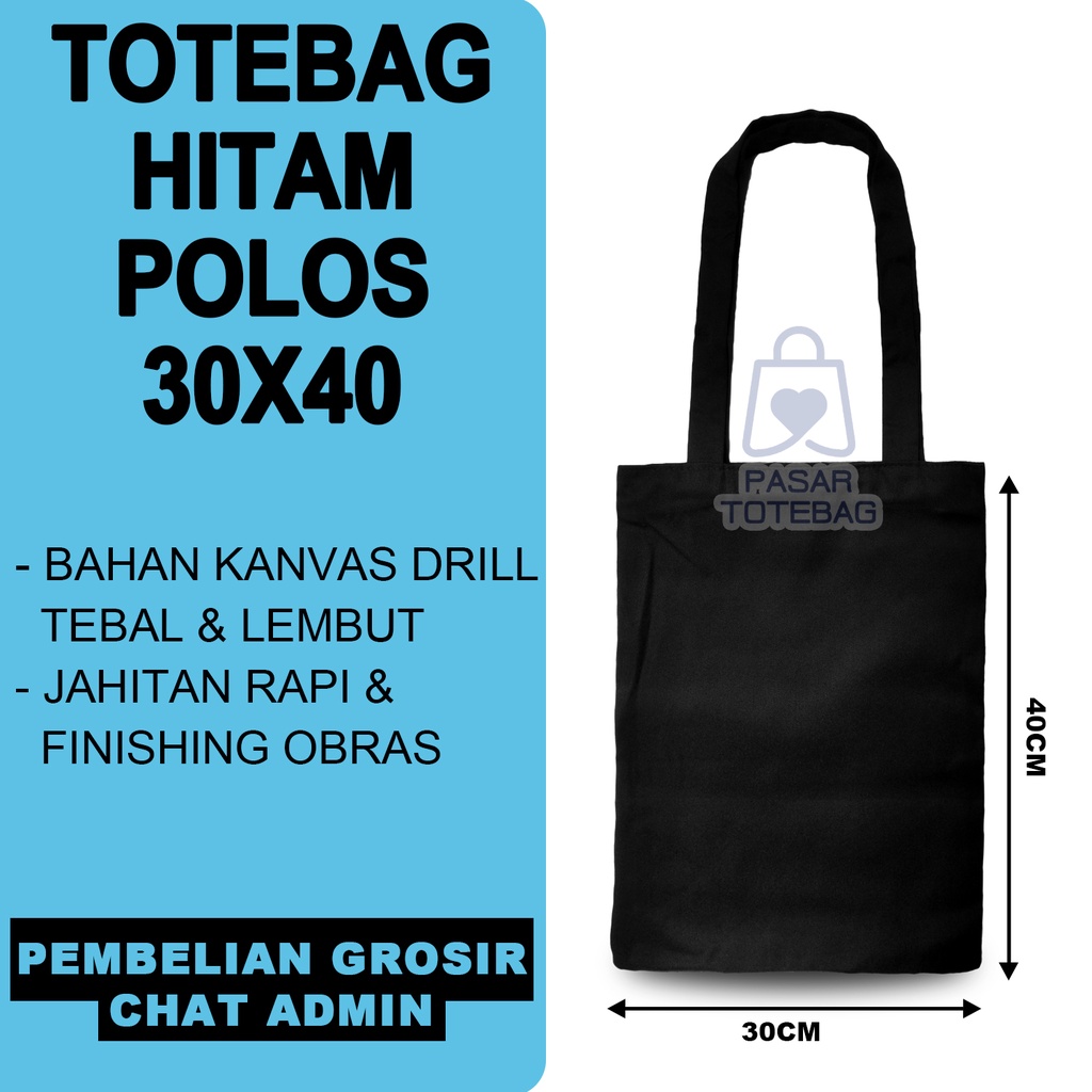 ToteBag Hitam POLOS Tas Tote bag Canvas Bisa Custom Nama Gambar Full Warna Bebas Kanvas Aesthetic Ke
