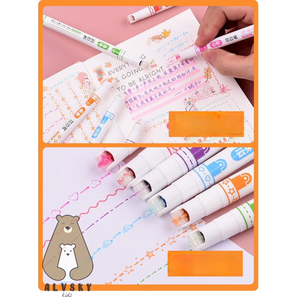 

LINE MARKER 6 PCS HIGHLIGHTER BENTUK GARIS MULTI WARNA SET CURVE ROLLER 3