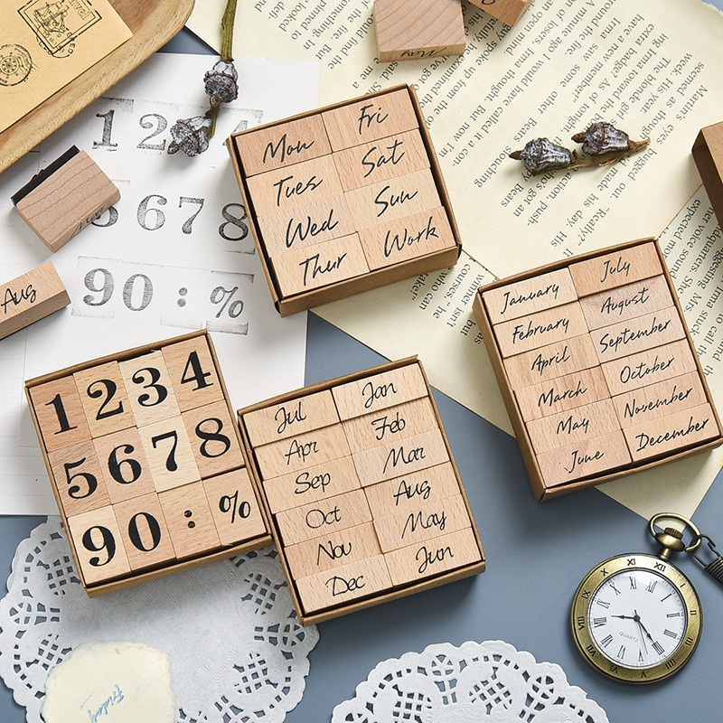 

Aesthetic Wooden Stamp Set / Paket Stempel Kayu Estetik untuk Journaling Bujo Jurnal Scrapbook Vintage Wood DIY Bullet