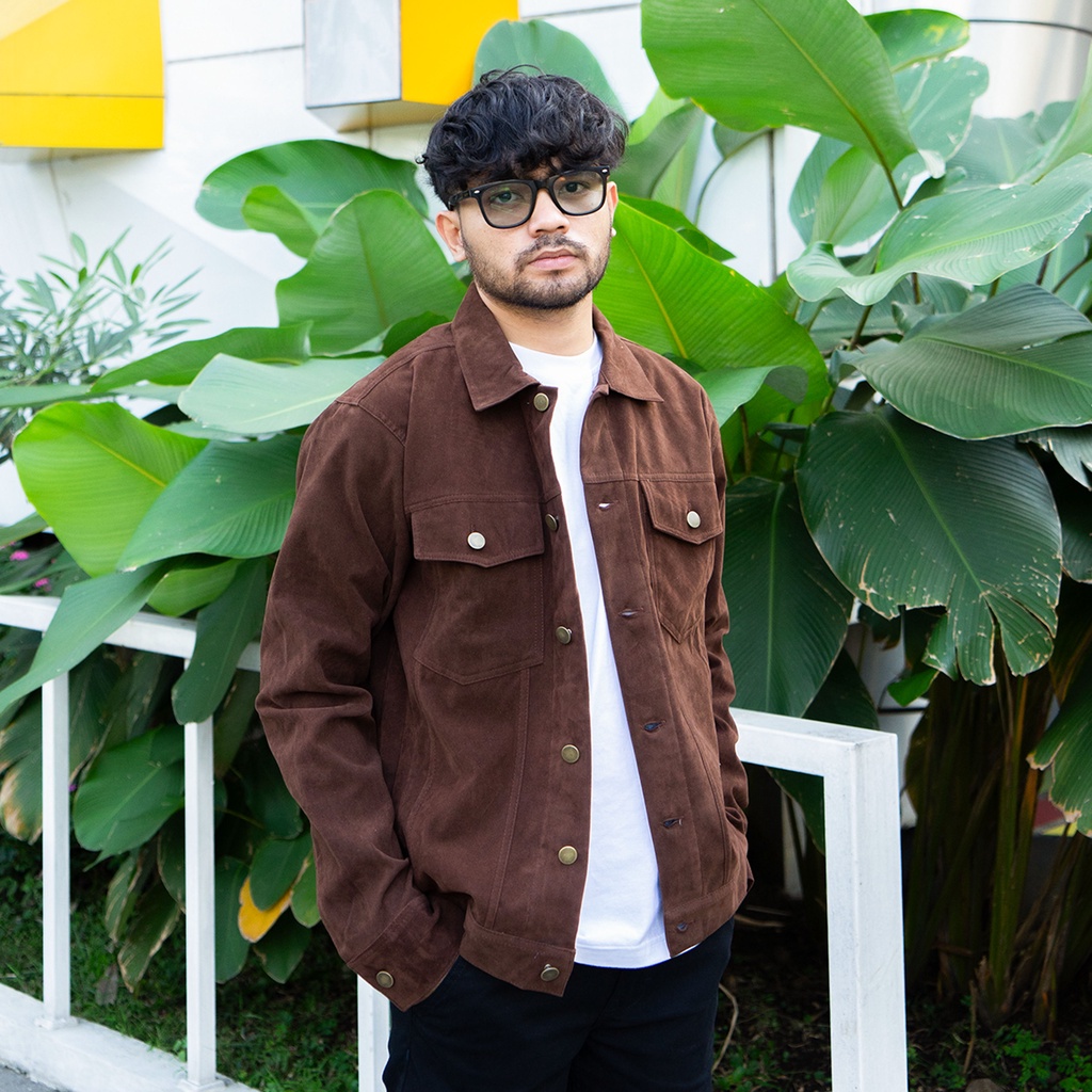 Fargo Jacket Suede Casual Pria Brown