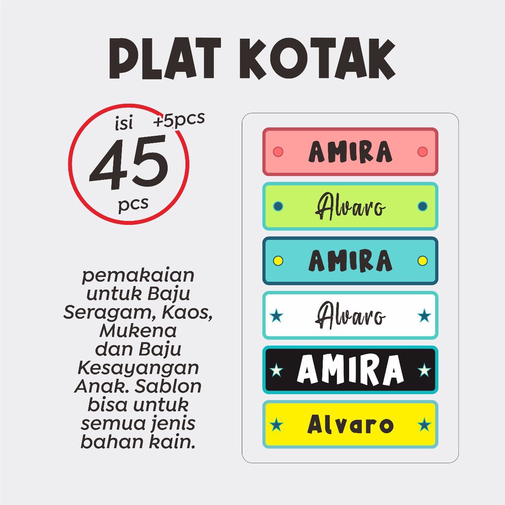 

( PROMO BAYAR DI TEMPAT ) Stiker Label Baju Nama Custom Nama Anak isi 45 Pcs nama , stiker label nama sablon , stiker baju kain / sablon setrika baju / sablon murah dapat banyak