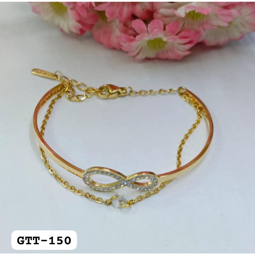 GELANG TANGAN TITANIUM EMAS GOLD DIAM / GELANG PRIA WANITA ANAK DUNIA GELANG