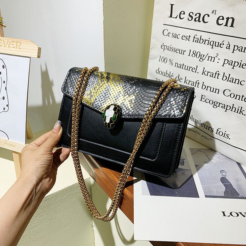 Bag Pola Kulit Ular Tas Wanita PU Kompartemen Ganda Tas Kotak Kecil  Baru Rantai Halus Utusan Tas Ra