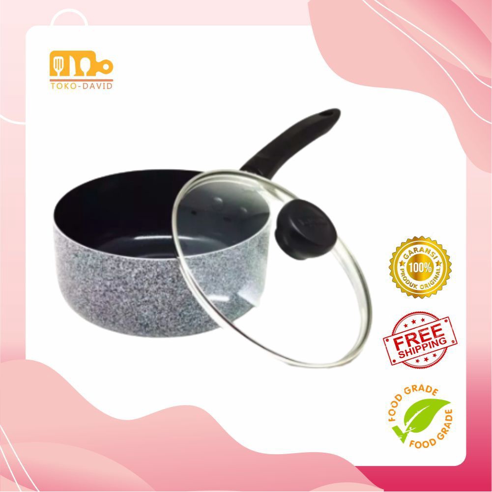 VV - Maxim Neostone Marble Ceramic Saucepan 18 cm + Tutup Kaca Panci Susu Saucepan Neostone