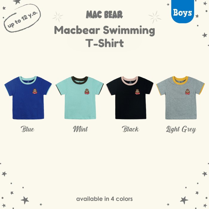 MacBear Baju Anak Laki-laki Kaos Anak Anniversary C MacBear Swimming  - Black, Size 6