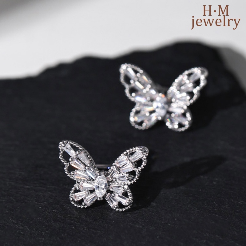 S925 Perak Shiny Butterfly Ear Clip Non-Pierced Bermutu Tinggi Unik Super Peri Telinga Giwang
